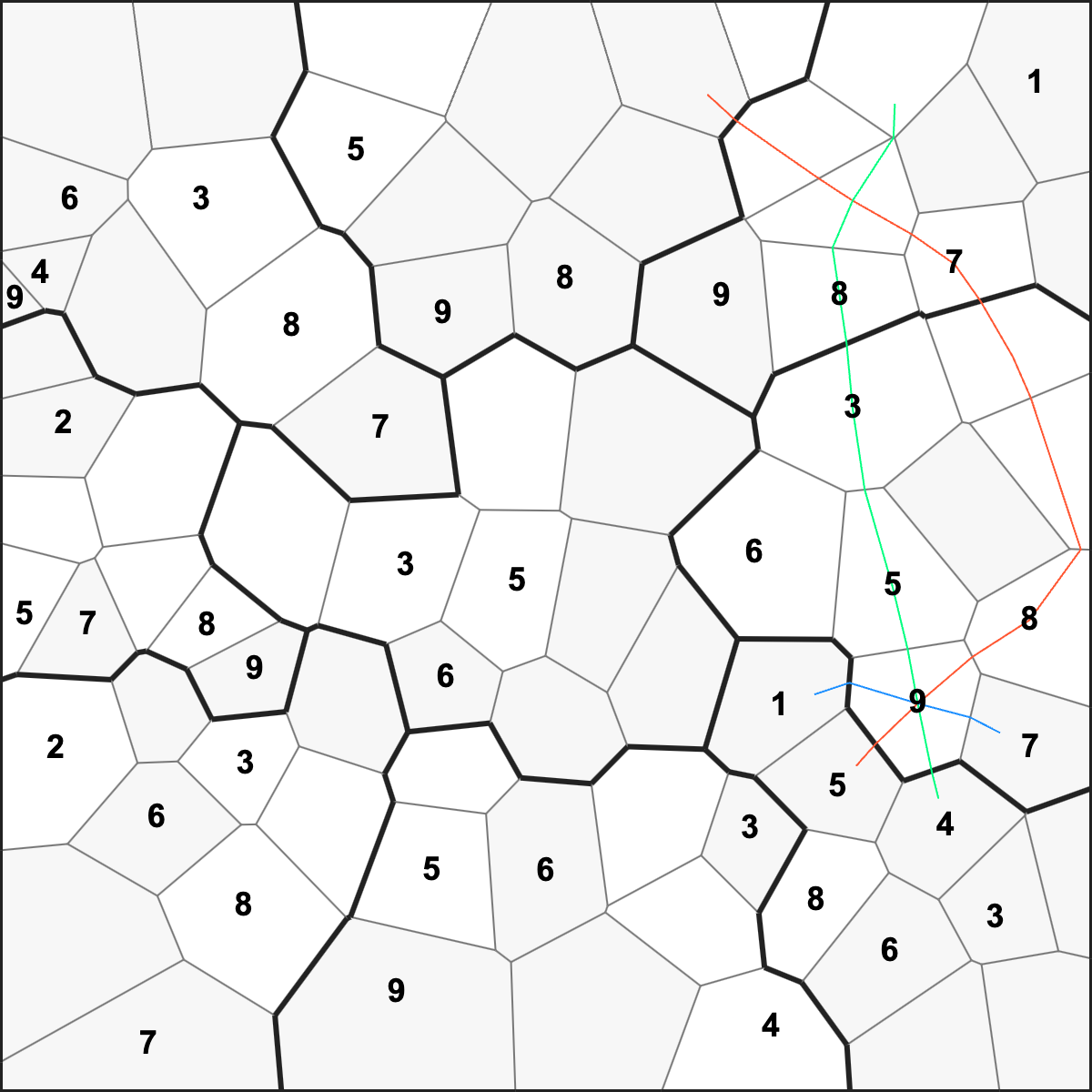 Two runs that cross in more than one cell